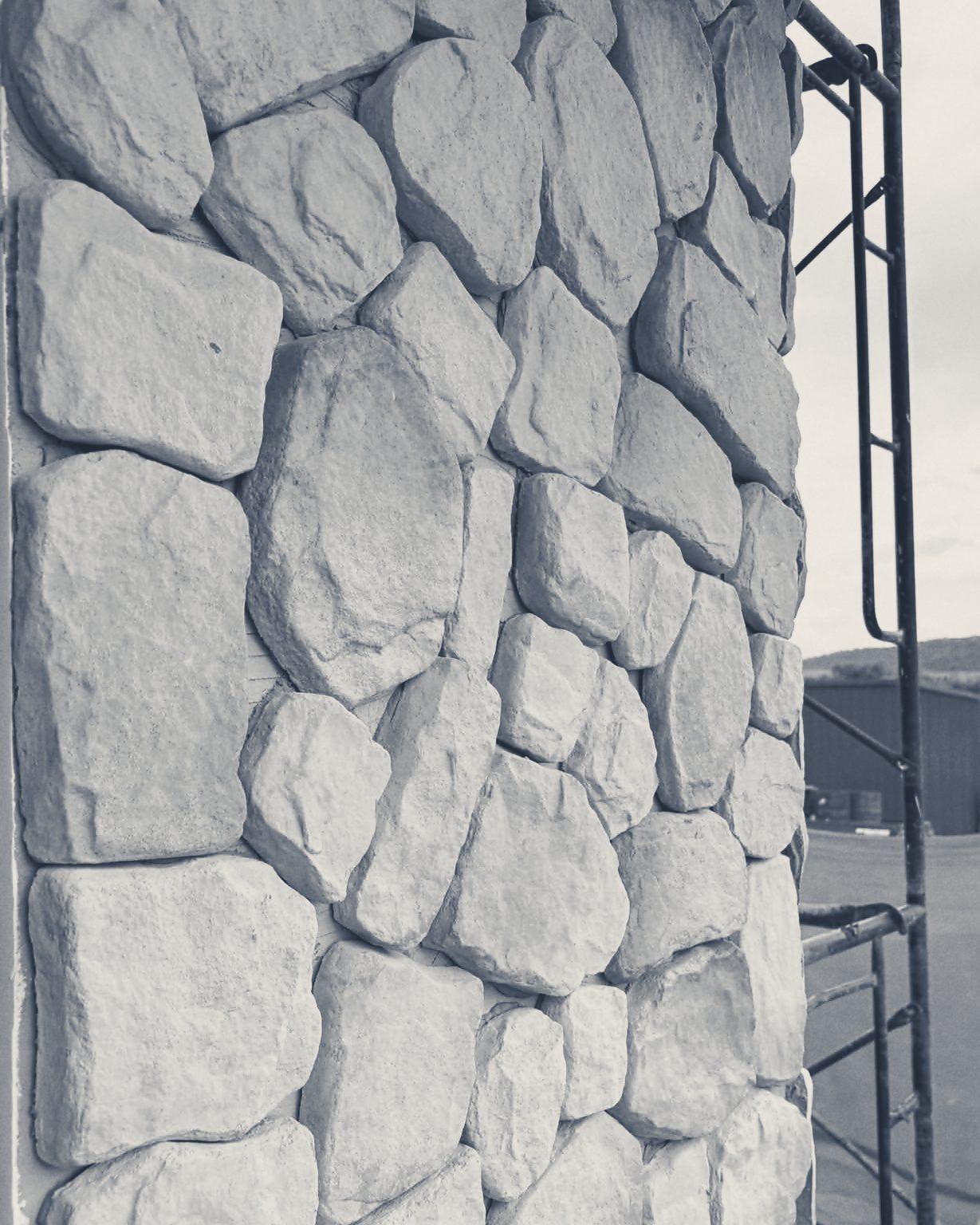 Stone cladding on a column, close up