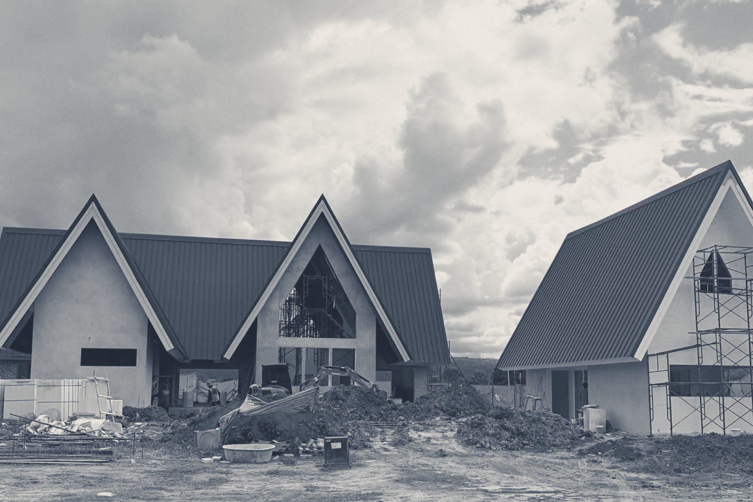 The row of A-frames seen from the approach